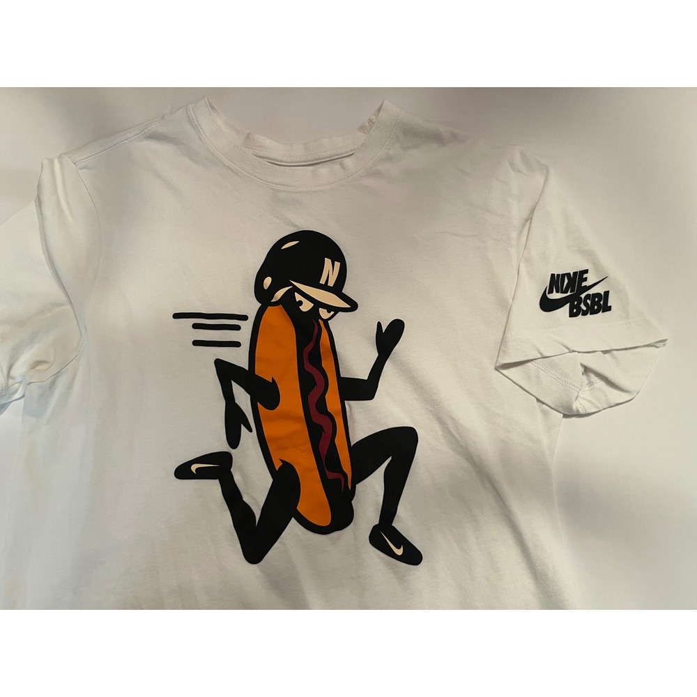 Nike Baseball Running Hot Dog Dri-Fit Tee T-Shirt‎ White Size Medium Men's - Picture 3 of 7